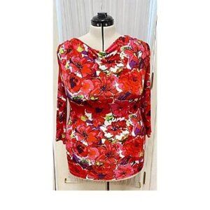 Anne Klein red floral 3/4 sleeve women's top